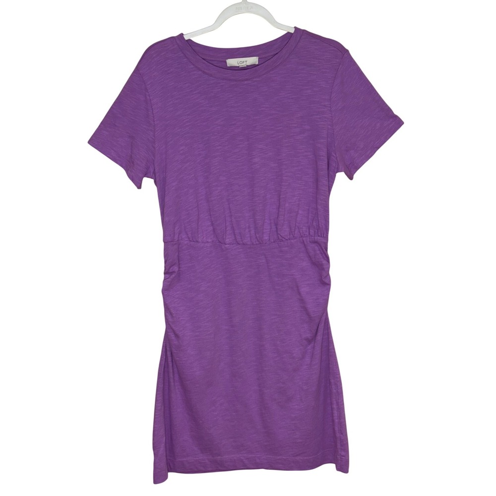 LOFT Purple T-Shirt Dress Medium NWT Slub Knit Empire Waist Mini Casual